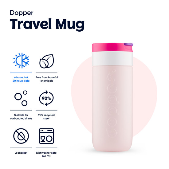 Dopper Travel Mug Termoszbögre Berry pink, 400 ml, rózsaszín Dopper Travel Mug Termoszbögre Berry pink, 400 ml, rózsaszín
